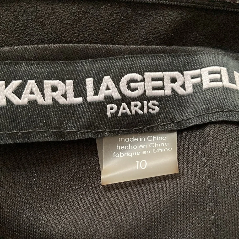 Karl Lagerfeld Elegant Pearl Beaded Black Off-Shoulder Dress Sz 10 - Picture 7 of 8